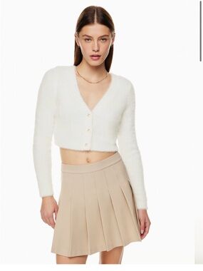 ARITZIA SUNDAY BEST WOMENS REESE CARDIGAN WHITE CROPPED FUZZY SWEATER LARGE